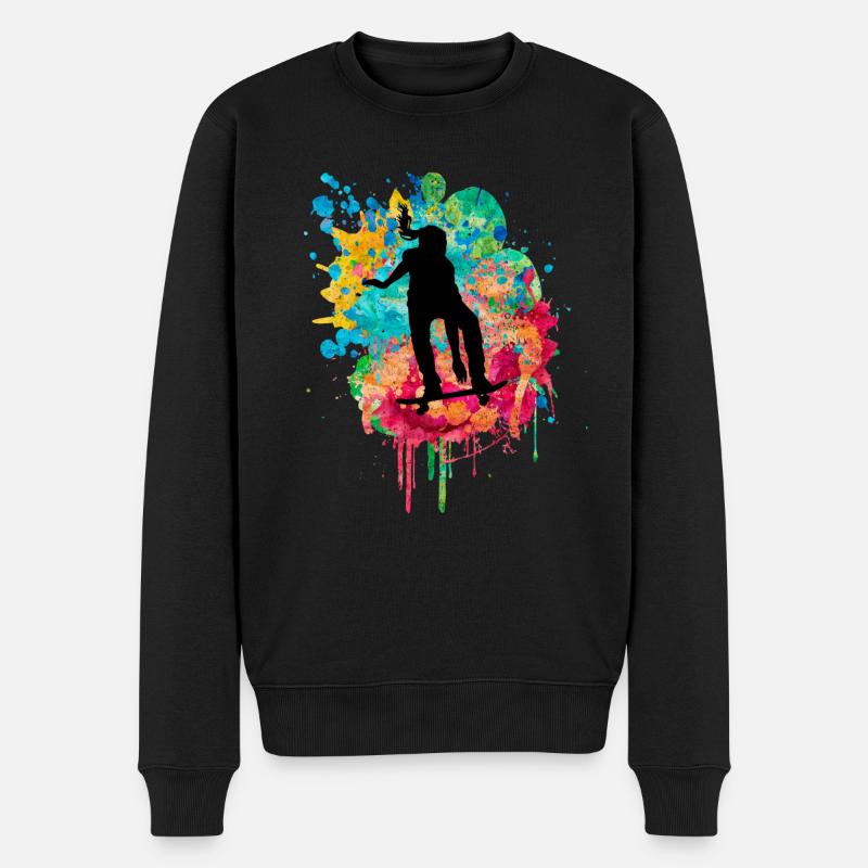 Skaterin beim Skateboarden PopArt - Männer Premium Bio Pullover - Schwarz
