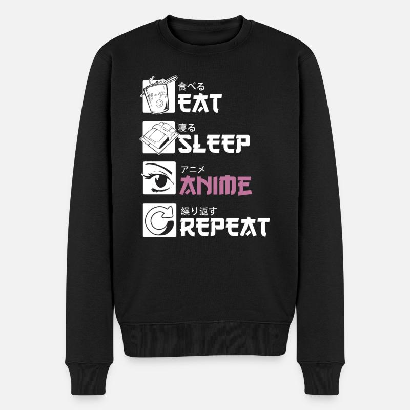 Eat Sleep Anime Repeat Anime Proverbes drôles - Pull Premium bio Homme - noir