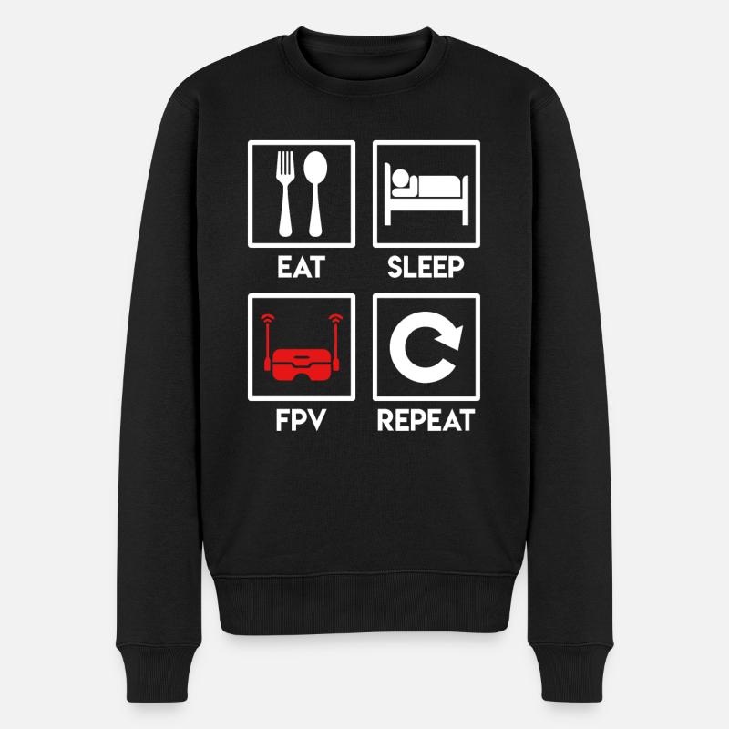 Quadrocopter Spruch Eat Sleep FPV Repeat Drohne - Männer Premium Bio Pullover - Schwarz