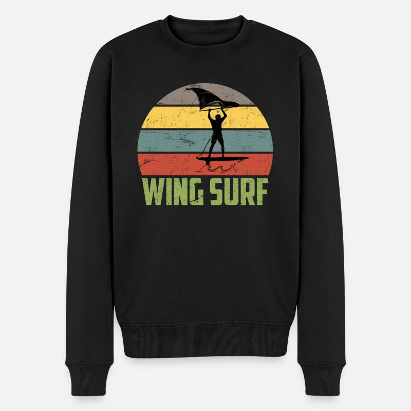 Vintage Wing Surf Wing Foil Geschenk Foiler Surfer - Männer Premium Bio Pullover - Schwarz
