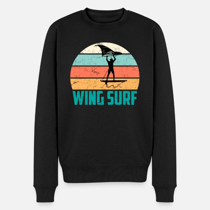 Wing Foil Silhouette Wing Surfer Foiler Geschenk - Männer Premium Bio Pullover - Schwarz