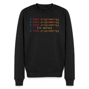 Code Debugging Witz hasse programmieren Coder - Männer Premium Bio Pullover - Schwarz - Vorne - Nico (187cm)