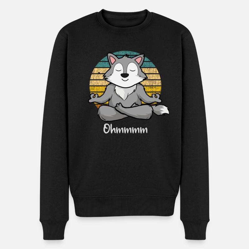Méditation Loup - Yoga Wolf - Pull Premium bio Homme - noir