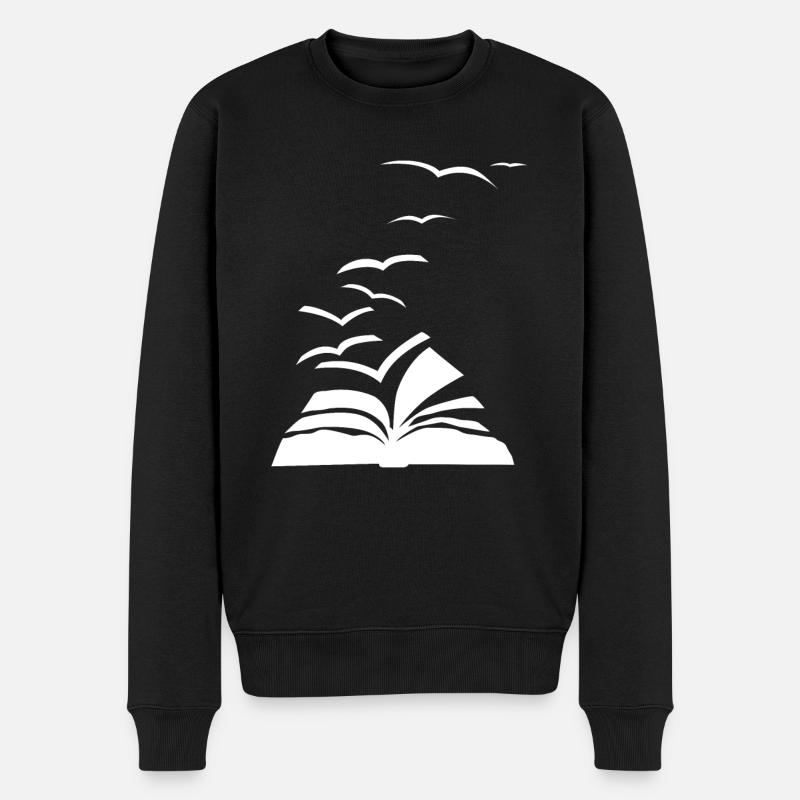 Bücherwurm Vögel Möwen Bücher - Männer Premium Bio Pullover - Schwarz