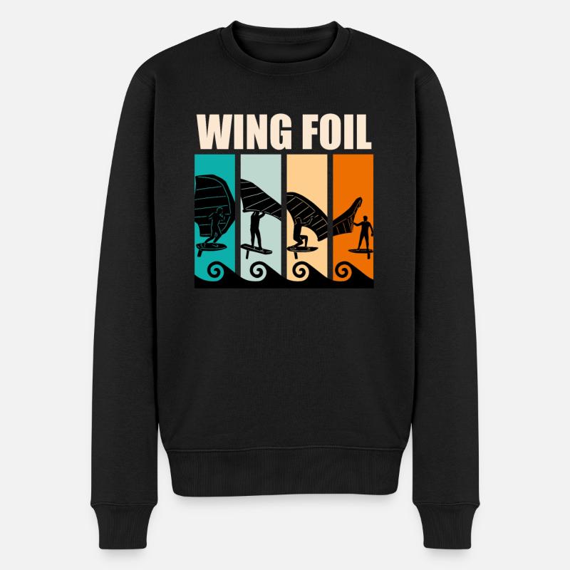 Retro Wing Surf Wing Foil Wing Foil - Männer Premium Bio Pullover - Schwarz