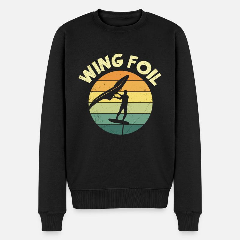 Wing Foil Retro Wing Surf - Männer Premium Bio Pullover - Schwarz