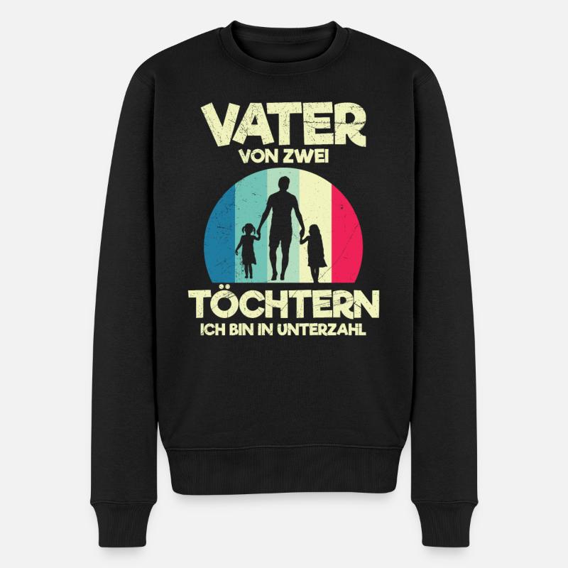 Papa 2 Kinder Papa 2 Töchter - Männer Premium Bio Pullover - Schwarz
