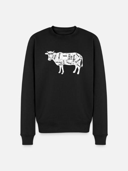 Cow Butcher Beef Cuts Diagram - Butching Meat - Men's Premium Organic Jumper - black