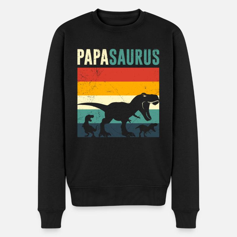 Vintage Papa Spruch Papasaurus - Männer Premium Bio Pullover - Schwarz