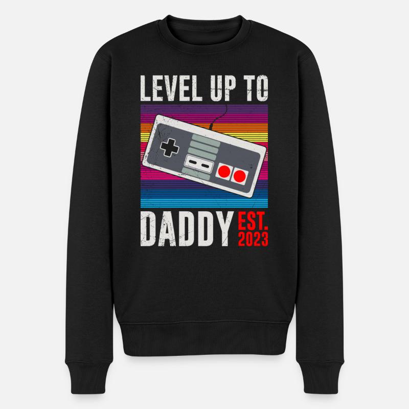 Level up to Daddy 2023 Werdender Papa - Männer Premium Bio Pullover - Schwarz