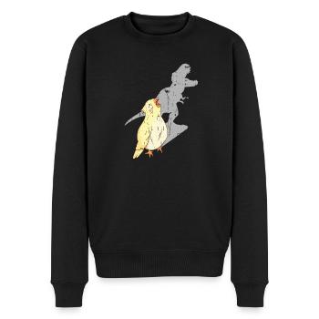 Schreiender Nymphensittich mit Dinosaurierschatten - - Männer Premium Bio Pullover - Schwarz - Vorne - Nico (187cm)