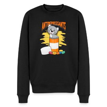 Antidepressants - Gray Tabby Cats Natural Stripes - Men's Premium Organic Jumper - black - Front - Nico (187cm)