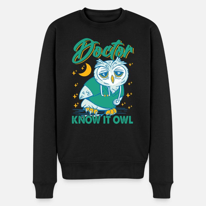 Doctor Know It Owl - Drôle d’oiseau - Chirurgien malade - Pull Premium bio Homme - noir