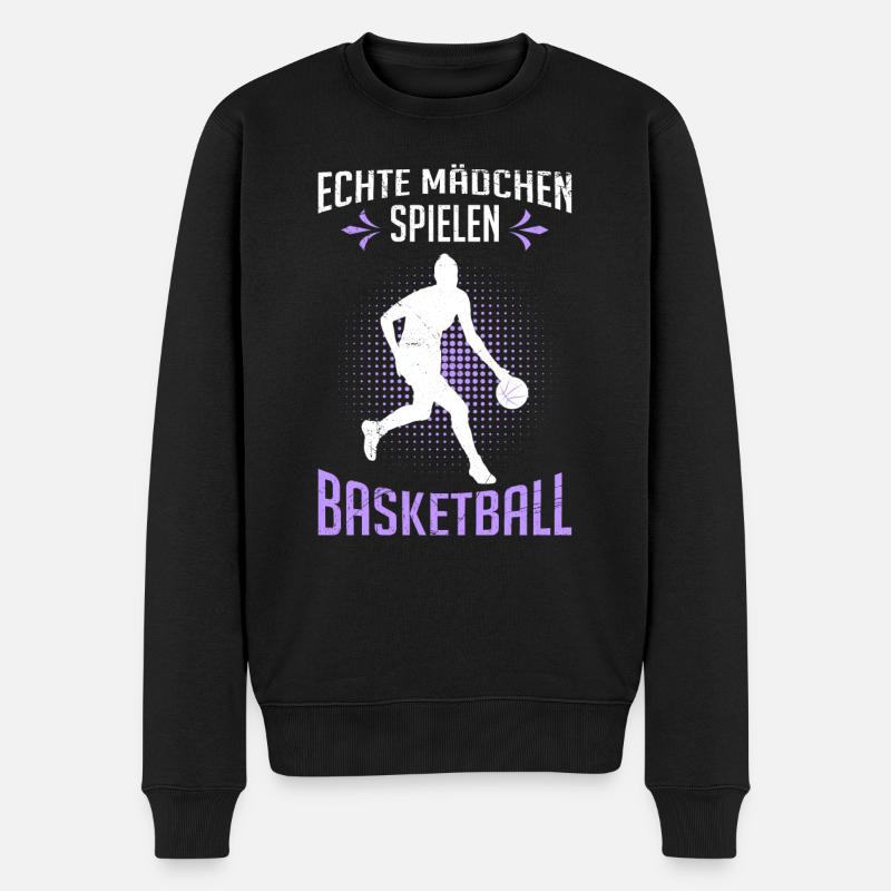 Echte Mädchen spielen Basketball - Männer Premium Bio Pullover - Schwarz