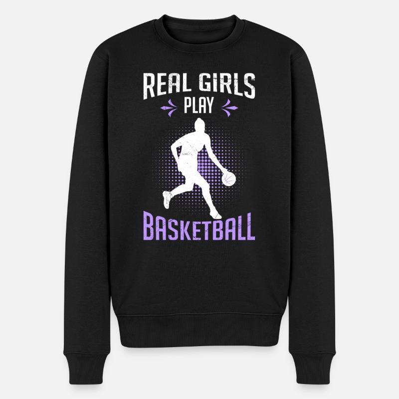 Echte Mädchen spielen Basketball - Männer Premium Bio Pullover - Schwarz