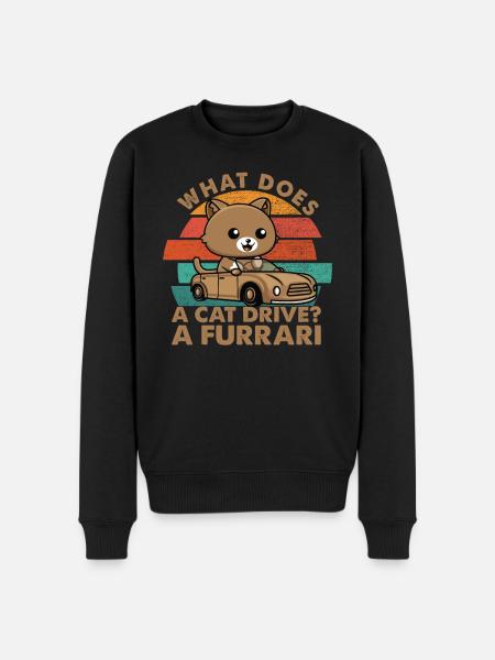 What Does A Cat Drive? A Furrari - Dad Jokes - Men's Premium Organic Jumper - black