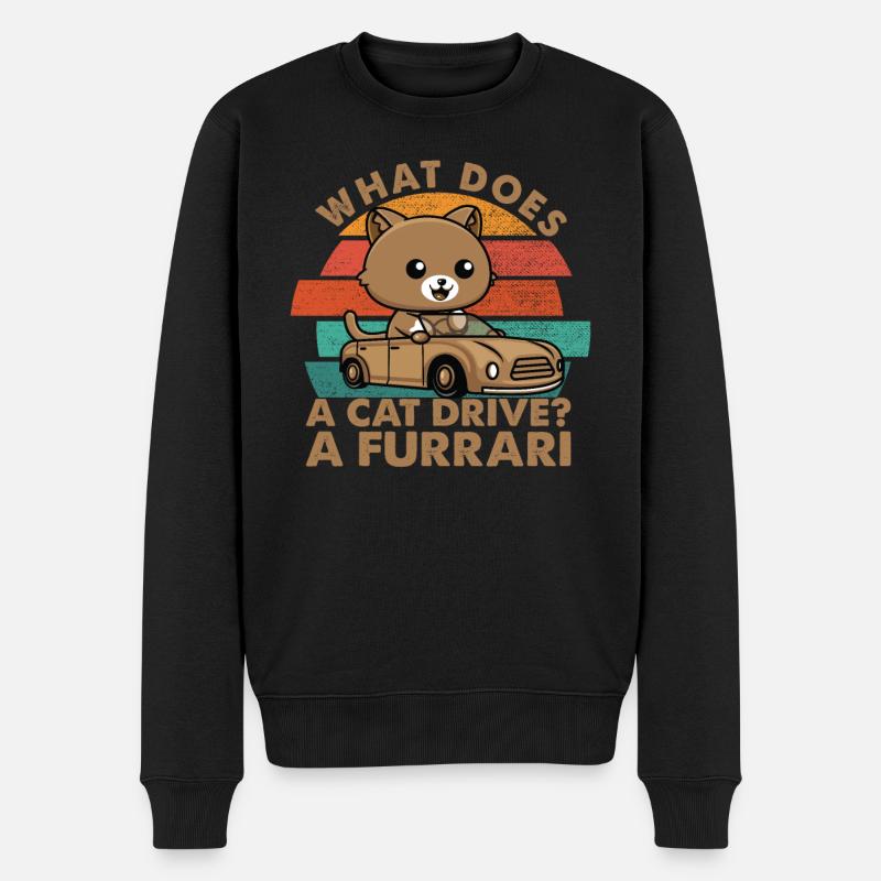 What Does A Cat Drive? A Furrari - Papa-Witze - Männer Premium Bio Pullover - Schwarz
