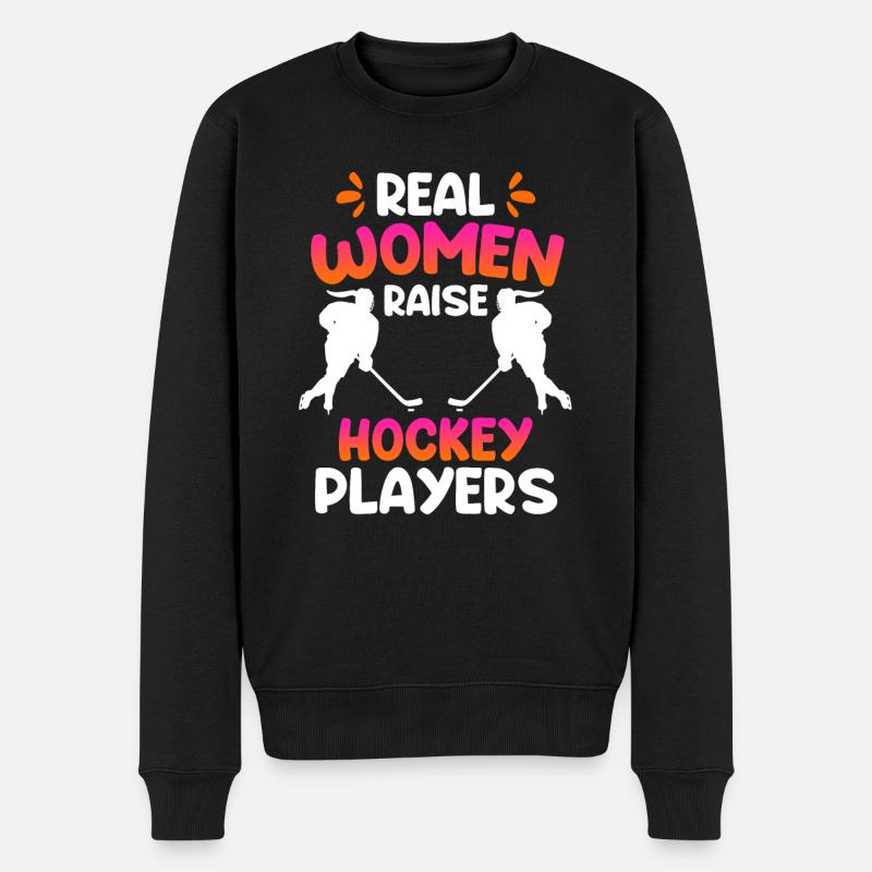 Echte Frauen erziehen Hockey Spieler - Männer Premium Bio Pullover - Schwarz
