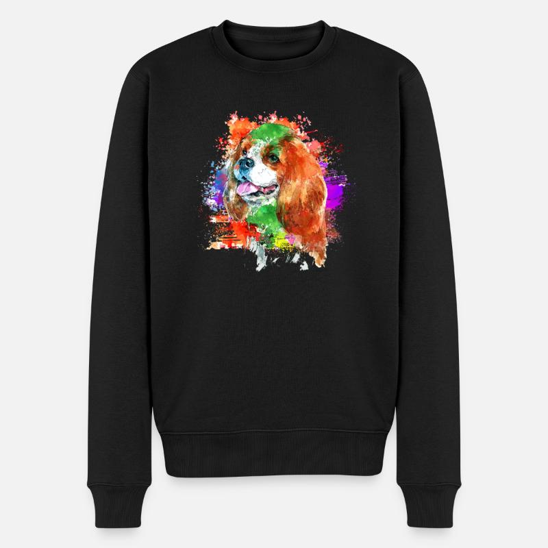 King Charles Cavalier Regenbogen Farbporträt - - Männer Premium Bio Pullover - Schwarz