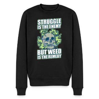 Struggle Is The Enemy But Weed Is The Remedy - Männer Premium Bio Pullover - Schwarz - Vorne - Nico (187cm)