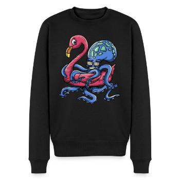 Octopus Wearing A Flamingo Hoop - Pool Party - Männer Premium Bio Pullover - Schwarz - Vorne - Nico (187cm)