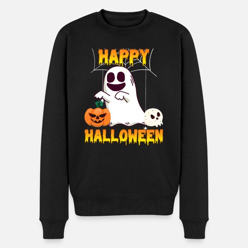 Happy Halloween Geist - Männer Premium Bio Pullover - Schwarz
