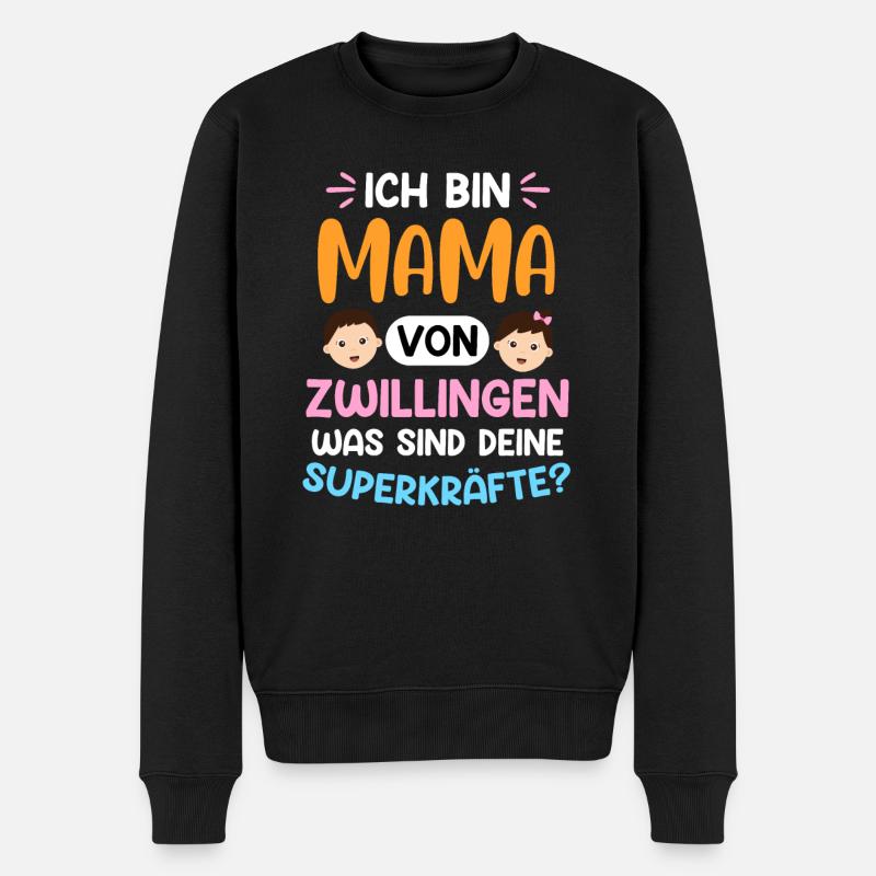Zwillingsmama Mutter von Zwillingen Super Mama - Männer Premium Bio Pullover - Schwarz