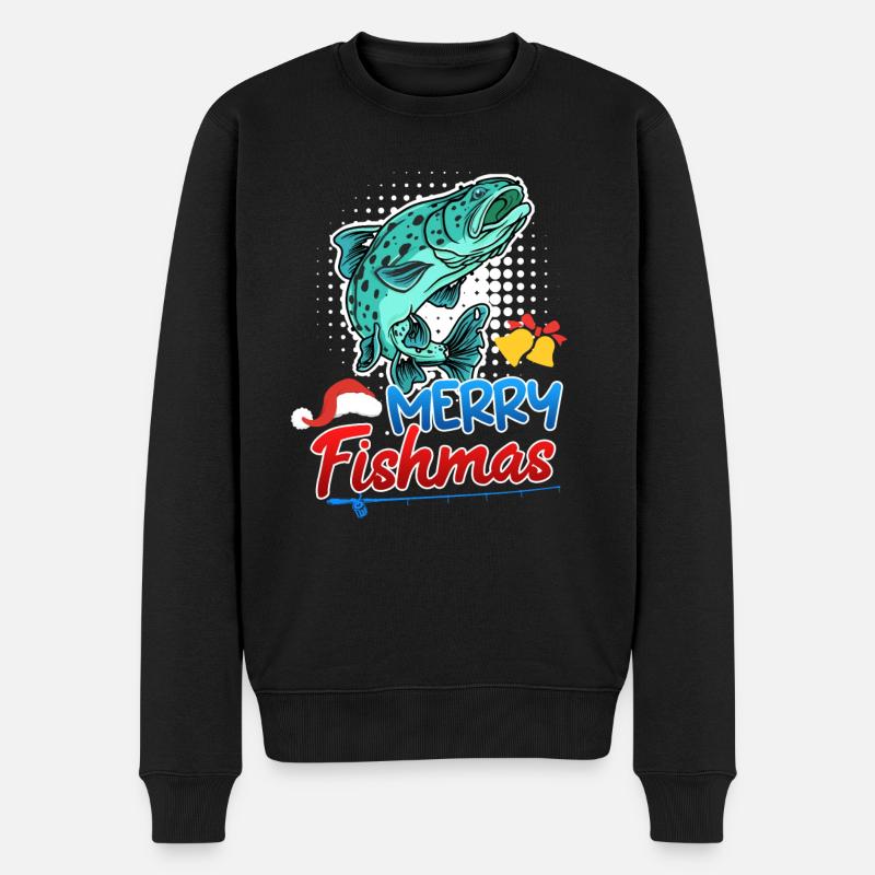 Angler Weihnachten Weihnachts - Männer Premium Bio Pullover - Schwarz