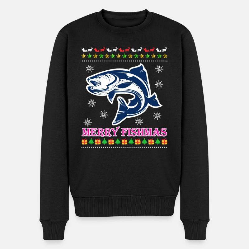 Angel Weihnachten Merry Fishmas Angler - Männer Premium Bio Pullover - Schwarz