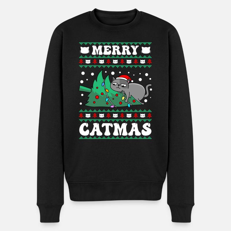Merry Catmas Katzen Weihnachten Katzenbesitzer - Männer Premium Bio Pullover - Schwarz