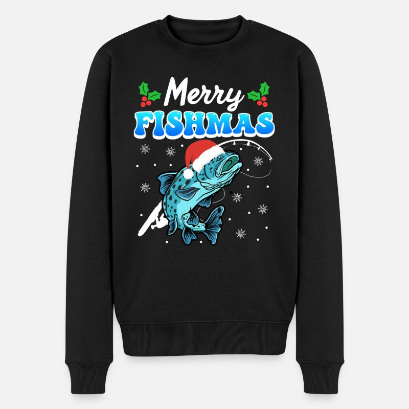 Merry Fishmas Angler Weihnachten Angel - Männer Premium Bio Pullover - Schwarz
