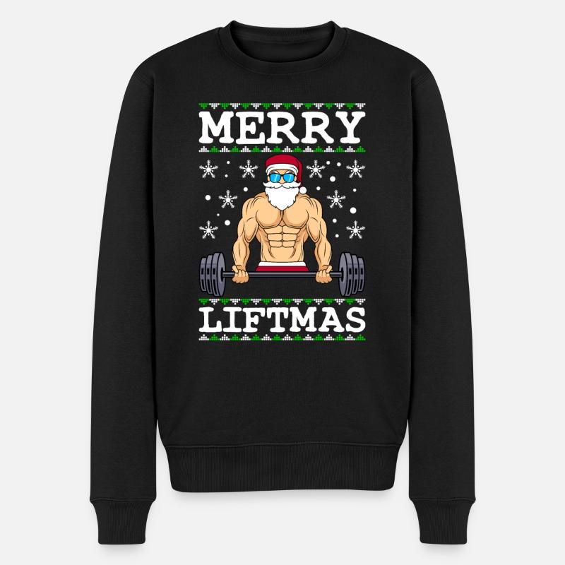 Merry Liftmas Bodybuilder Wiehnachten - Männer Premium Bio Pullover - Schwarz