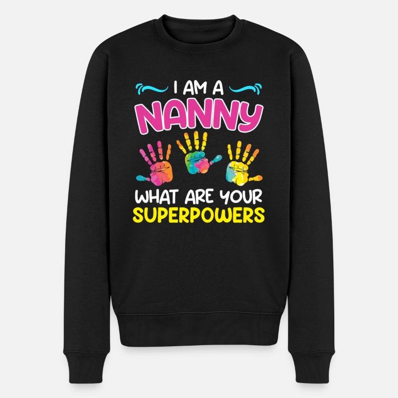 Was sind deine Superkräfte? Ich bin Tagesmutter - Männer Premium Bio Pullover - Schwarz
