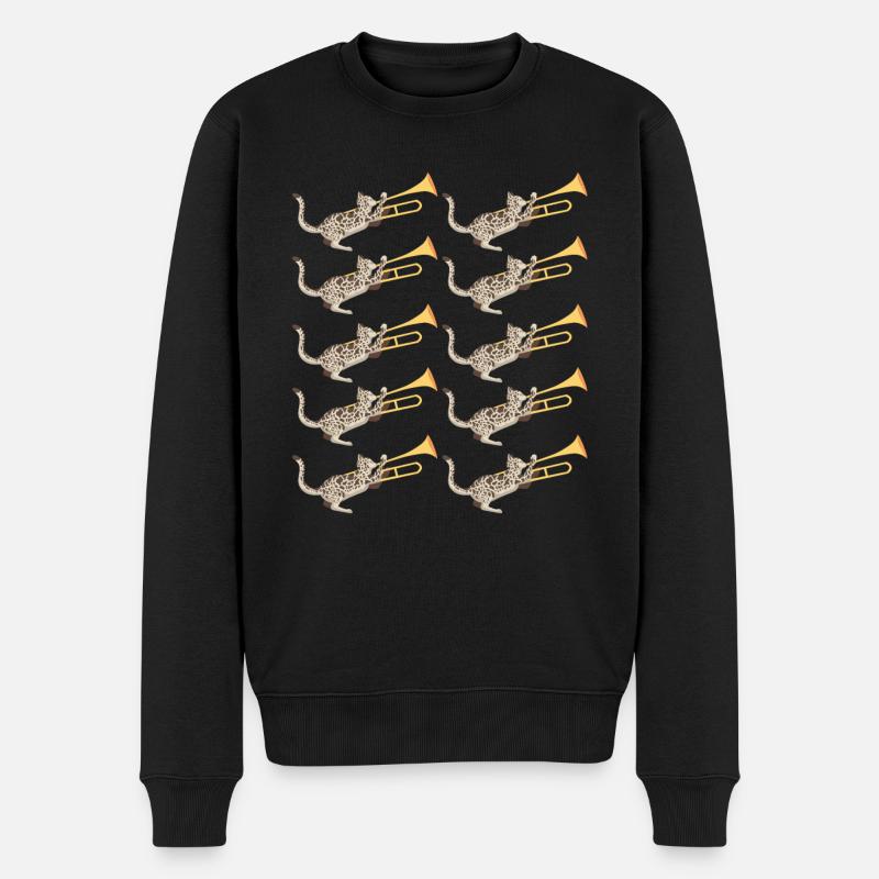 Musicien avec chat avec trombone - Pull Premium bio Homme - noir