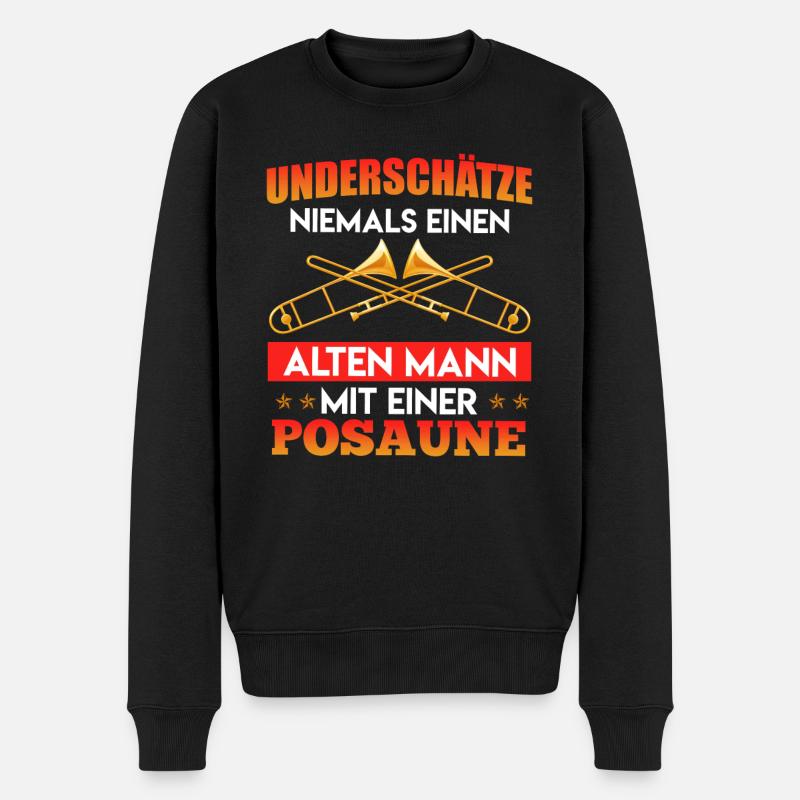 Unterschätze niemals einen alten Mann mit Posaune - Männer Premium Bio Pullover - Schwarz