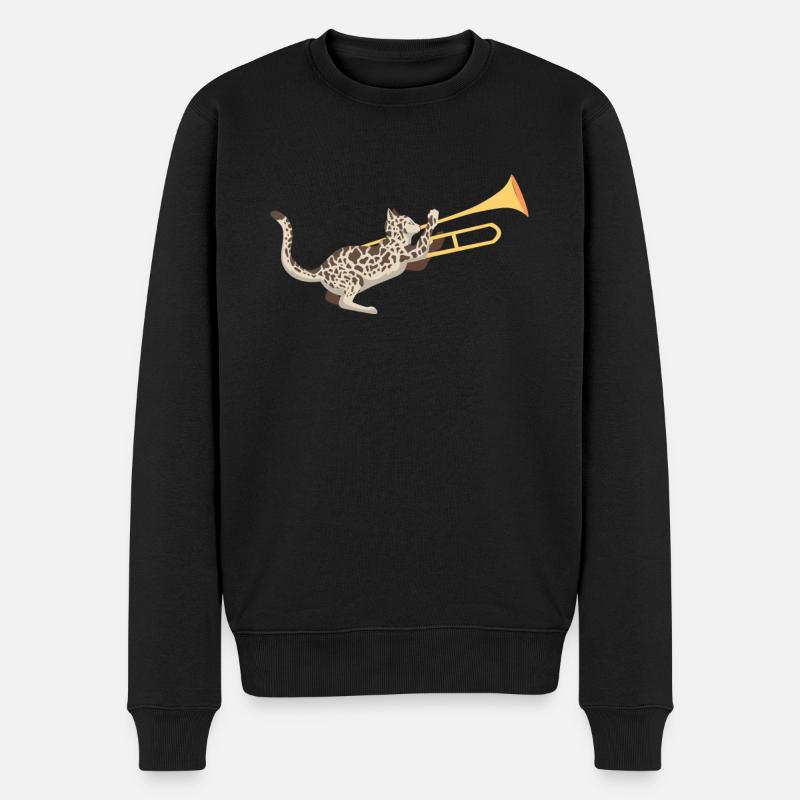 Musiker mit Katze mit Posaune - Männer Premium Bio Pullover - Schwarz