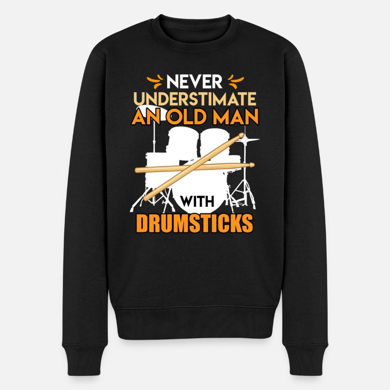 Unterschätze keinen Mann mit Drumsticks Schlagzeug - Männer Premium Bio Pullover - Schwarz