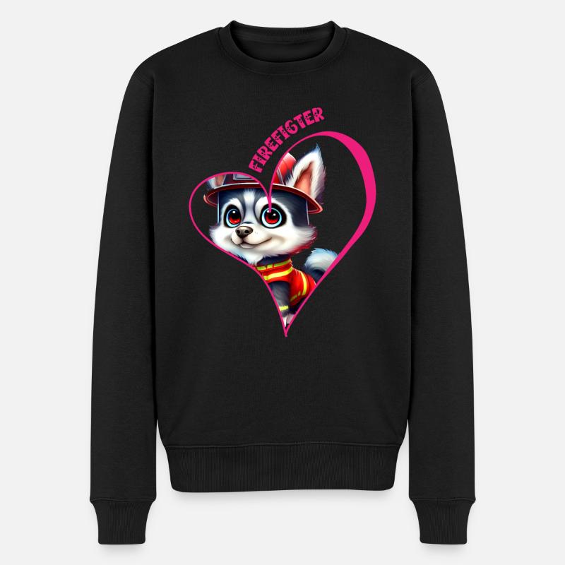 Feuerwehrmann, heisere Liebe - Männer Premium Bio Pullover - Schwarz