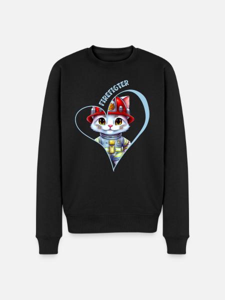 Firefighter, sweet cat - Men's Premium Organic Jumper - black