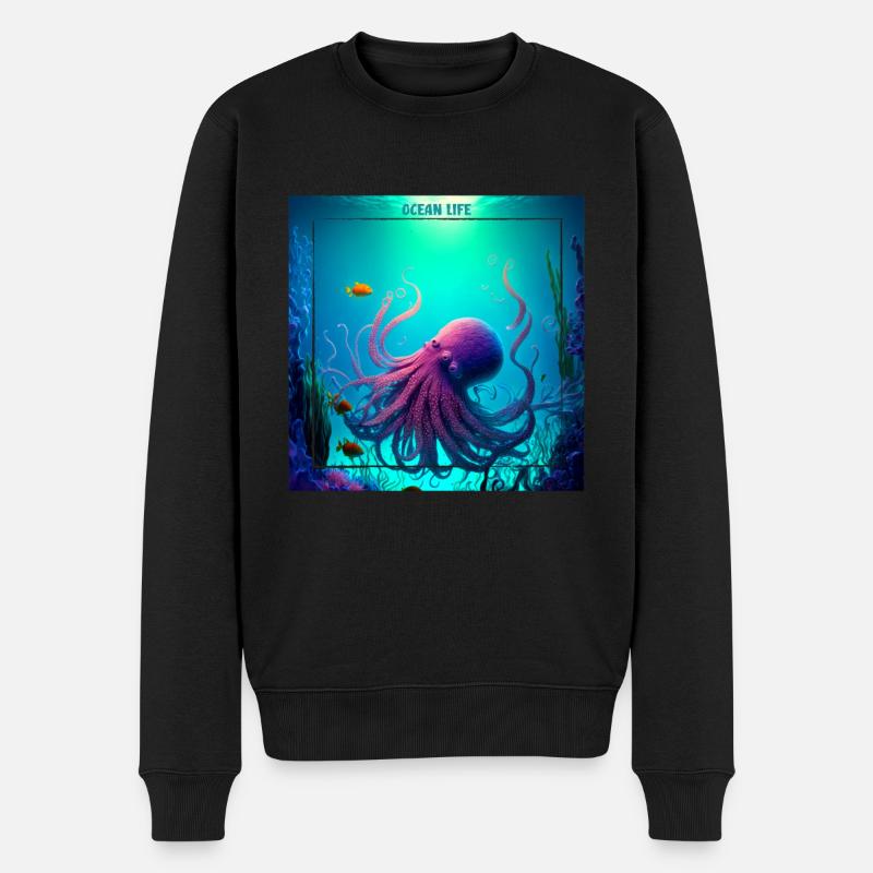 Meereslebewesen, rosa Oktopus - Männer Premium Bio Pullover - Schwarz