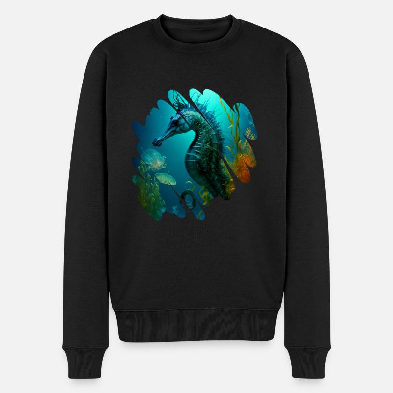 Fantasy Ocean, wunderschönes Seepferdchen - Männer Premium Bio Pullover - Schwarz