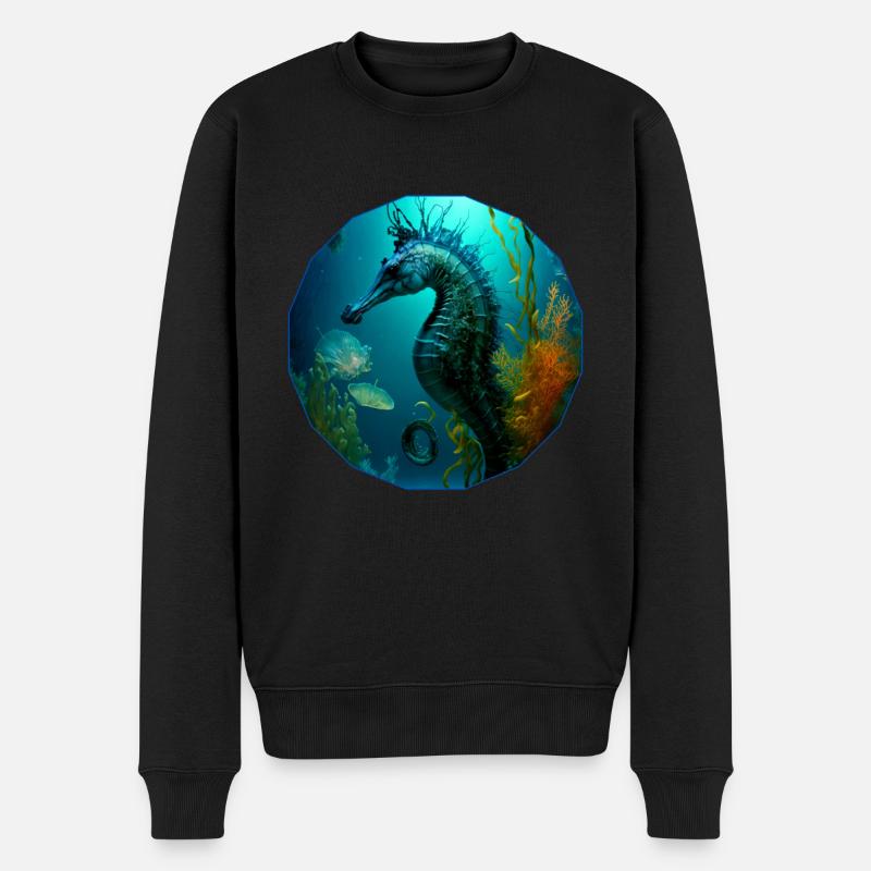 Océan fantastique, Gros hippocampe - Pull Premium bio Homme - noir