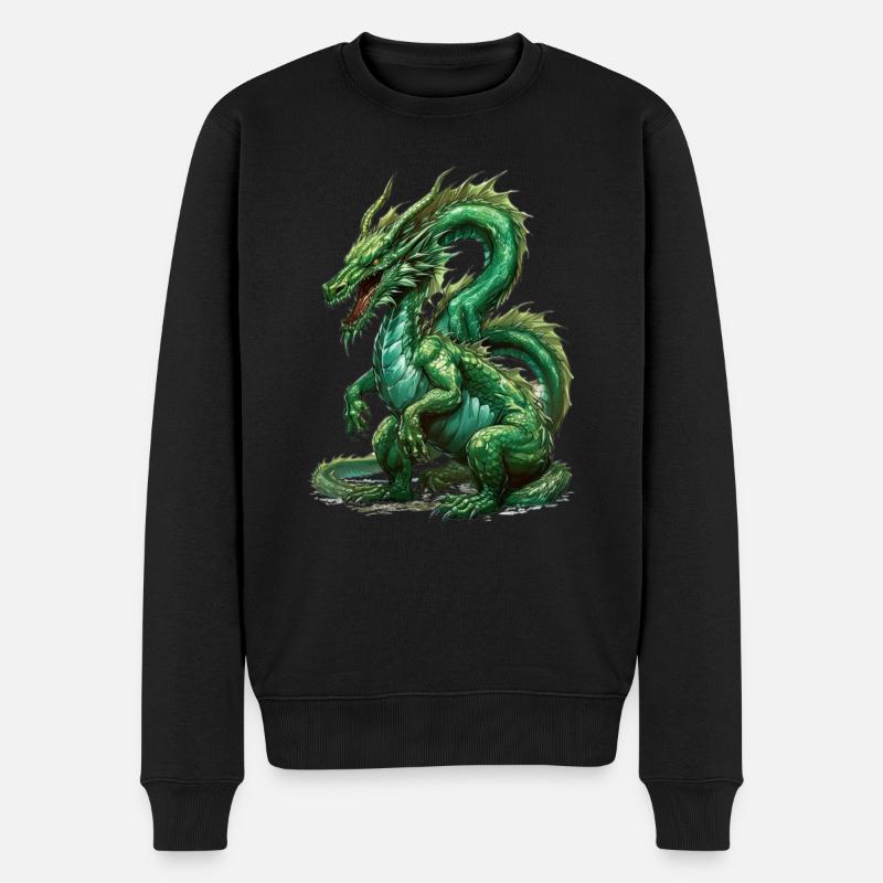 Grüner Drache - Männer Premium Bio Pullover - Schwarz