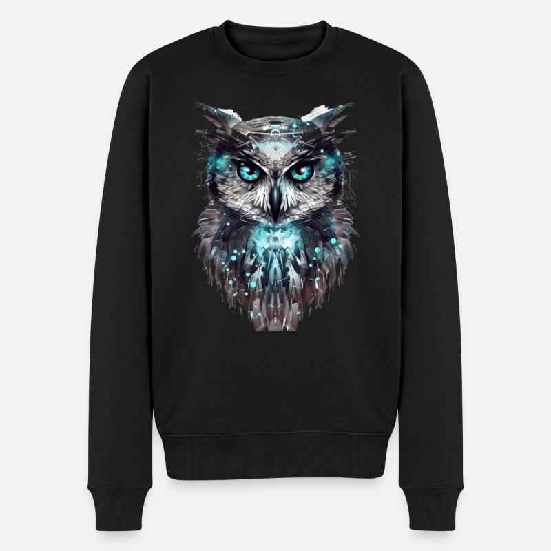 Cyber-Eule - Männer Premium Bio Pullover - Schwarz
