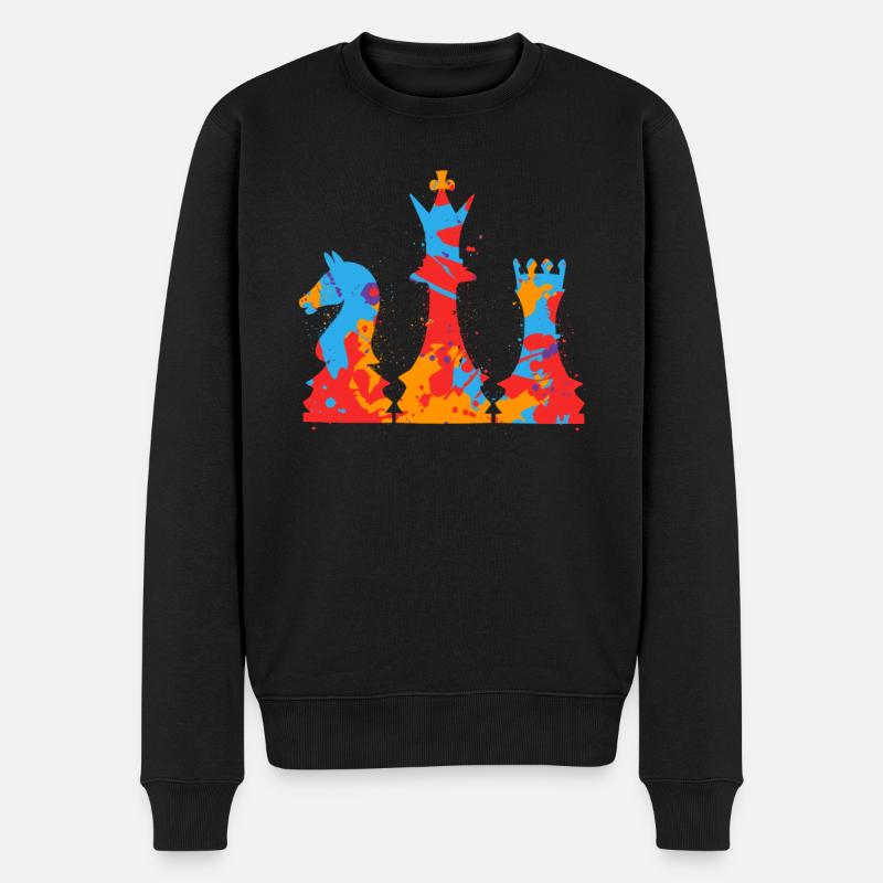 Schachfiguren Bunt Brettspiel Frauen Kinder Schach - Männer Premium Bio Pullover - Schwarz