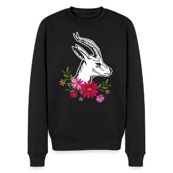 Antelope With Flowers - Men's Premium Organic Jumper - black - Front - Nico (187cm)