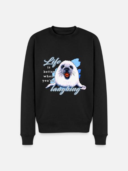 Lachende Robbe | Yolo-Artwork - Männer Premium Bio Pullover - Schwarz