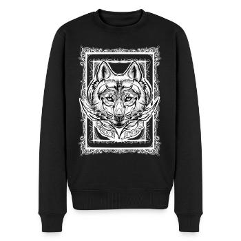 Loup mystique avec cadre - Pull Premium bio Homme - noir - Devant - Nico (187cm)
