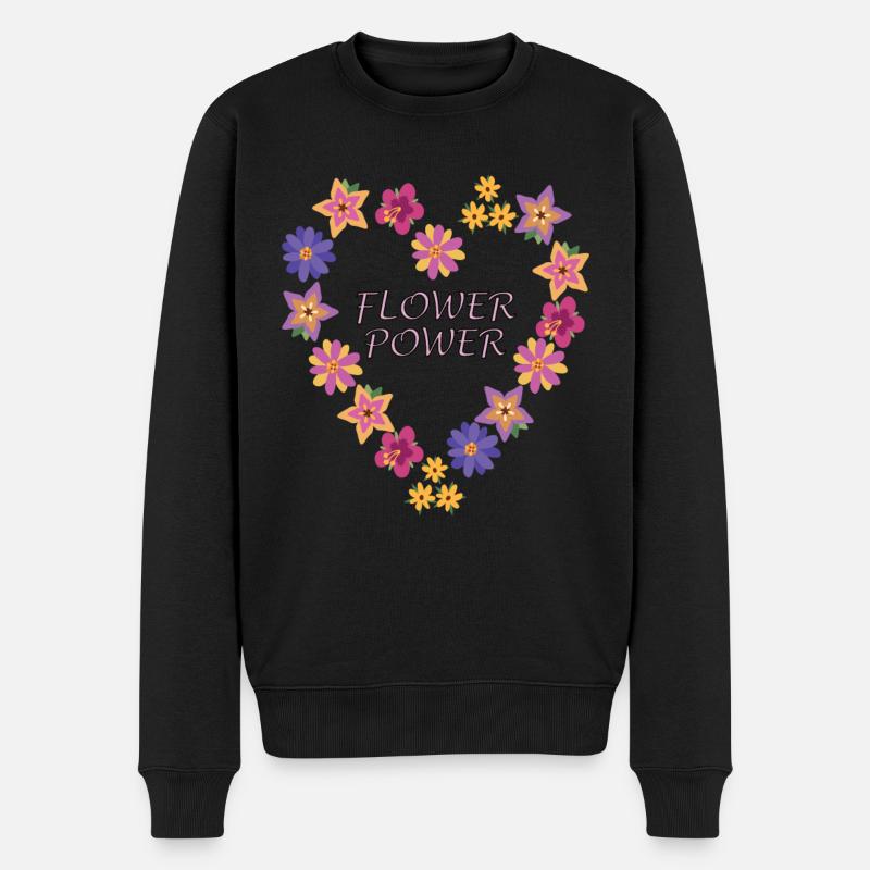 Flower Power Blumen Sommer Frühling bunt - Männer Premium Bio Pullover - Schwarz