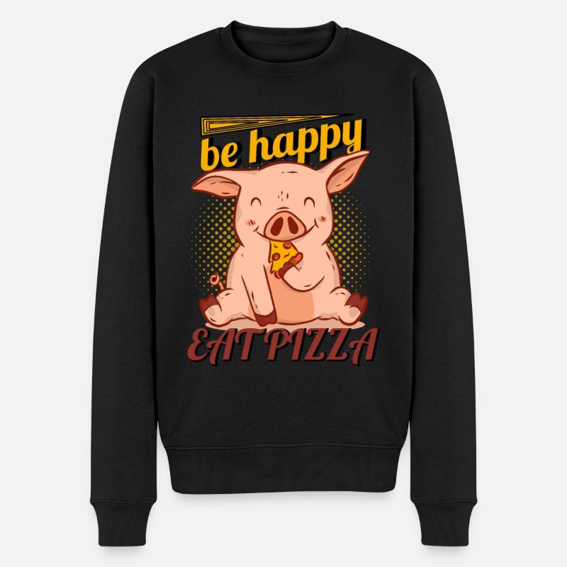 Cochon heureux mange pizza illustration - Pull Premium bio Homme - noir